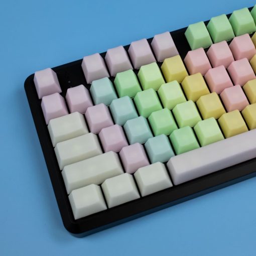 OEM Happy Rainbow POM keycaps on keyboard close